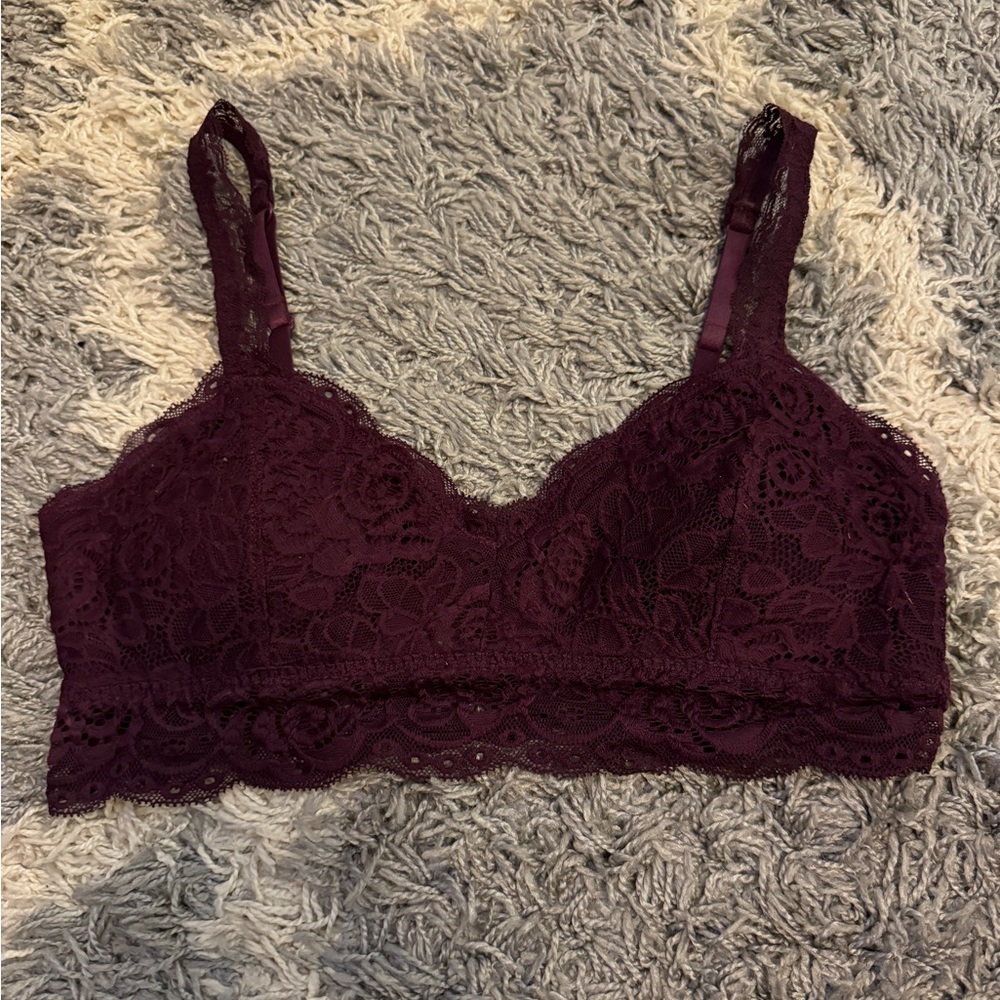 Women’s Purple Floral Lace Comfortable Padded Bralette Bra Size Medium
